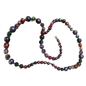 1950s Rainbow Single Strand Aurora Borealis Carnival Glass Beaded Long Necklace